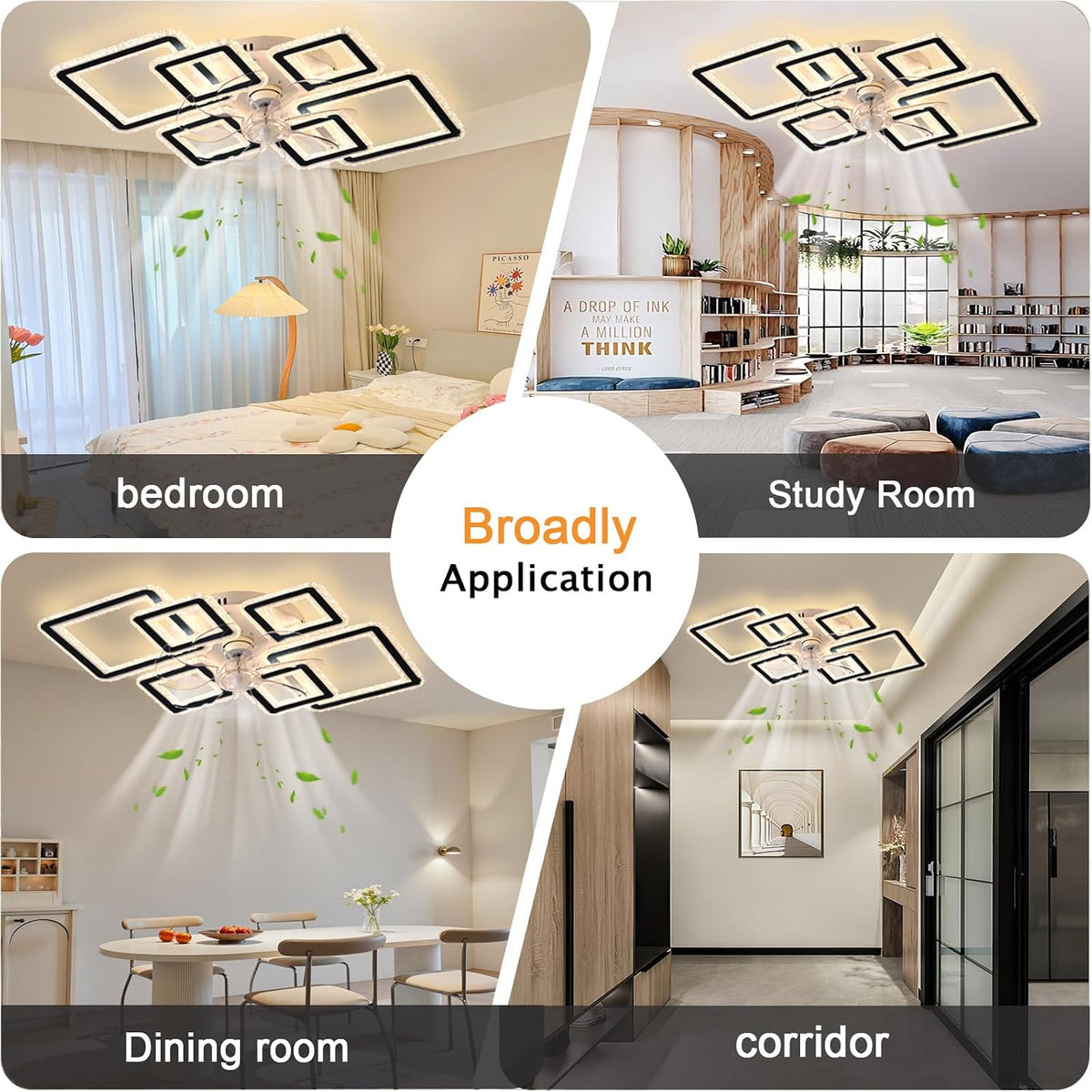 Lámpara con ventilador y mando a distancia, ventilador con luz inteligente moderno de 84 cm, 6 velocidades y LED regulable de 3000k-6500k, ventilador de techo silencioso para dormitorio, sala de estar, comedor, despacho, negro