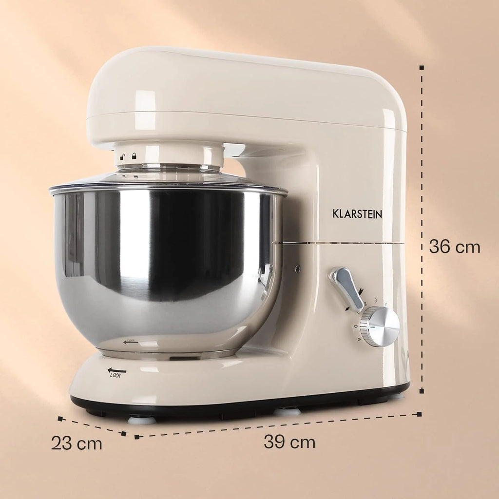 Klarstein Robot kuchenny, Maszyna do wyrabiania ciasta z misą 5L, 2000W profesjonalny robot z hakiem i trzepaczką, Uniwersalny z 6 biegami, Maszyna do mieszania, ugniatania i ubijania