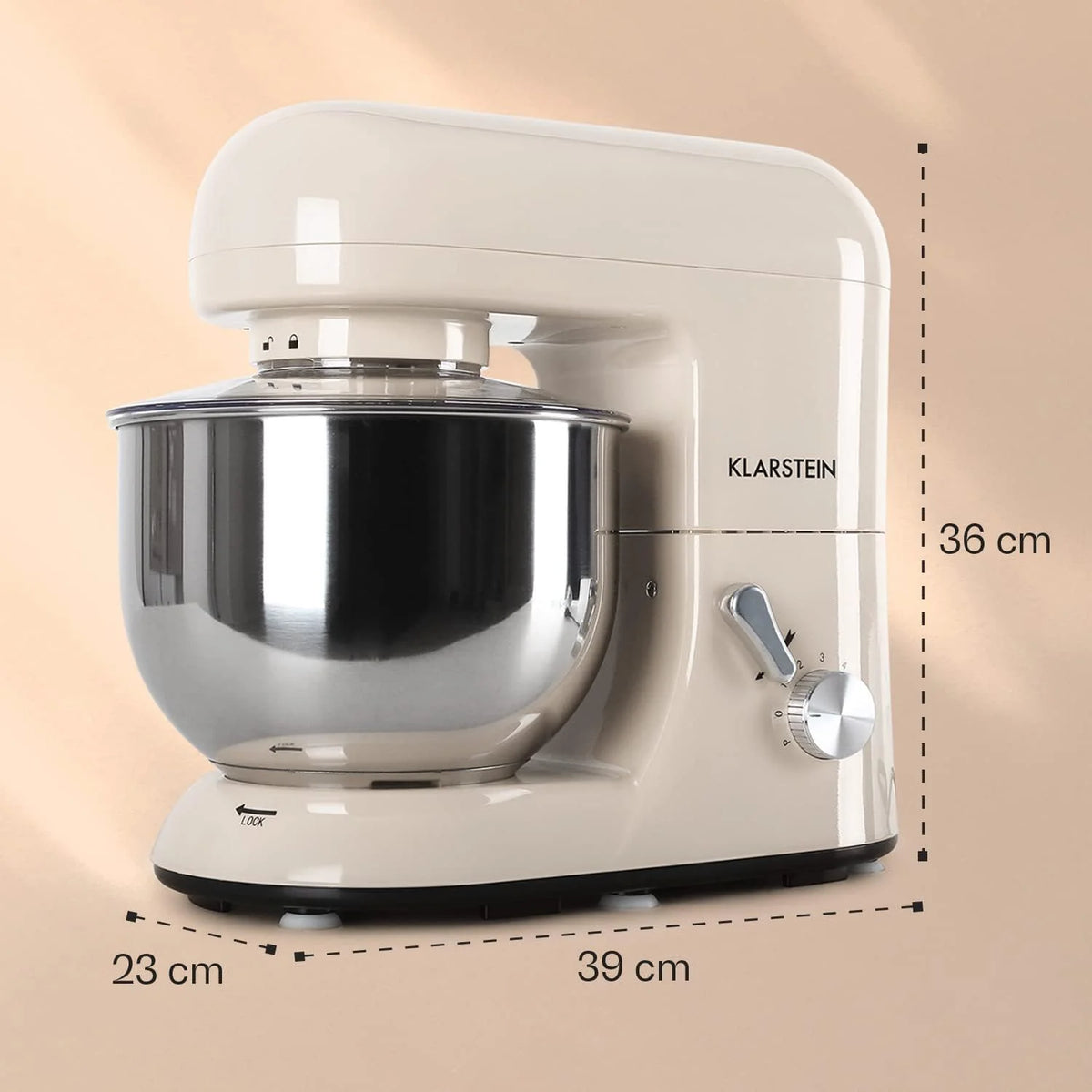 Klarstein Robot kuchenny, Maszyna do wyrabiania ciasta z misą 5L, 2000W profesjonalny robot z hakiem i trzepaczką, Uniwersalny z 6 biegami, Maszyna do mieszania, ugniatania i ubijania