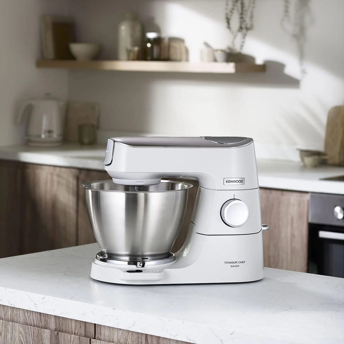 Kenwood Titanium Chef Baker KVC65.001WH, Zagniatarka planetarna z wbudowaną wagą, Trzepaczka K, Hak do wyrabiania, Trzepaczka, Miska 5 l, moc 1200 W, Biały