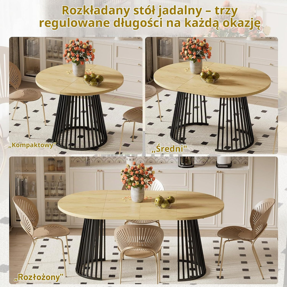 Wysuwany owalny stół jadalny,Okrągły drewniany stół rozkładany dla 4-8 osób Rozszerzony stół kuchenny do salonu i jadalni, sali konferencyjnej, 100-180 x 100 x 75 cm, wysłane w 2 opakowaniach