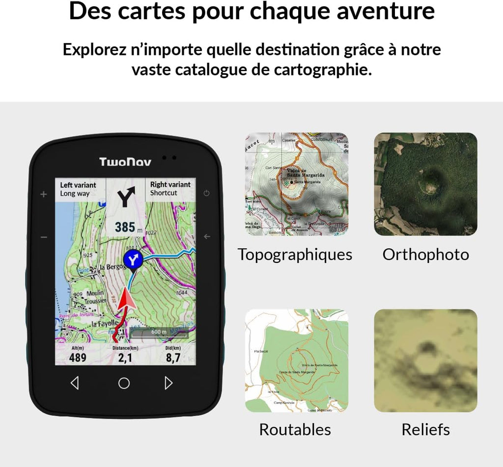 TwoNav Terra (64 GB) + Mapa completo de Francia IGN Top25 instalado, GPS deportivo con pantalla grande de 3,7 pulgadas para montaña, senderismo, BTT, ciclismo