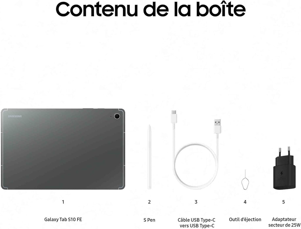 Samsung Galaxy Tab S10 FE, Tableta Android WIFI 10.9" 128 GB, S Pen incluido, Certificación IP68, Gris Antracita, Cargador de red rápido 25W incluido, Versión FR