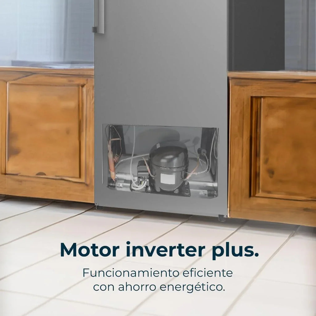 Congelador vertical Cecotec de 380L Bolero CoolMarket UF 380 inox D. 1950W, motor Inverter Plus, bajo consumo, Total No Frost, pantalla en la puerta, convertible a frigorífico, Multi Airflow