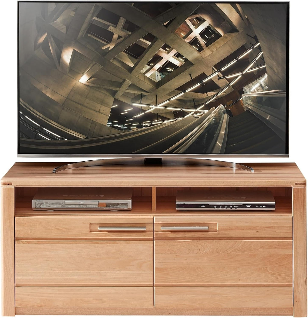 Mueble para TV möbelando >Nature One<, mueble bajo para TV en haya maciza (parcialmente), certificado FSC - Mueble de TV moderno con mucho espacio de almacenamiento para su salón - 131 x 58 x 45 cm (ancho/alto/fondo)