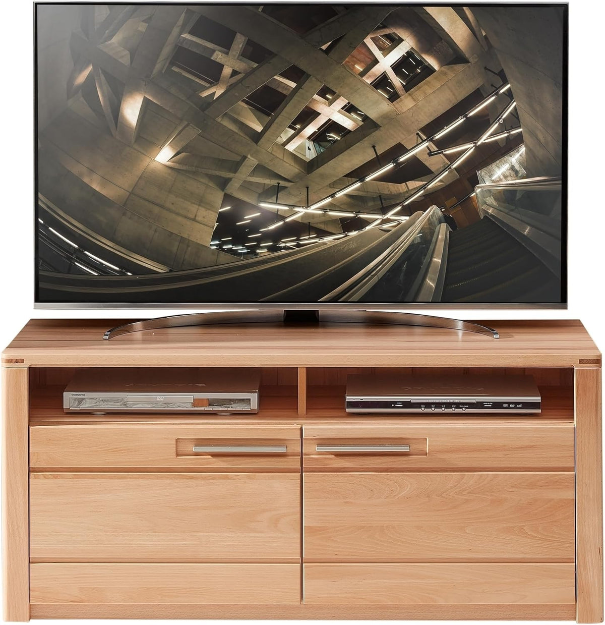 Mueble para TV möbelando >Nature One<, mueble bajo para TV en haya maciza (parcialmente), certificado FSC - Mueble de TV moderno con mucho espacio de almacenamiento para su salón - 131 x 58 x 45 cm (ancho/alto/fondo)
