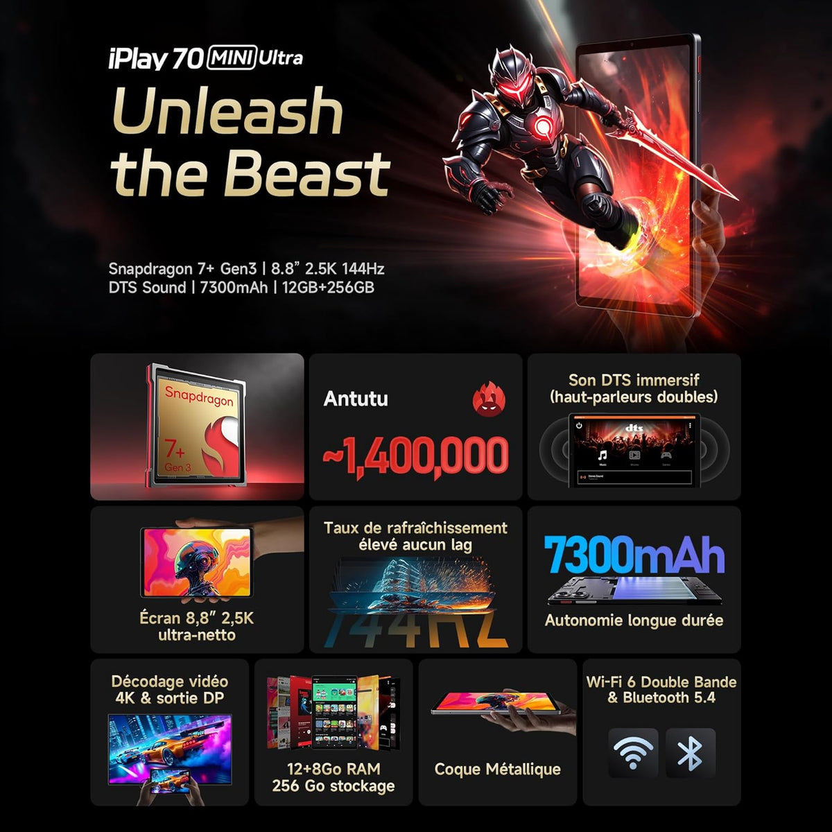 ALLDOCUBE iPlay 70 Mini Ultra - Tableta 8.8" - Snapdragon 7+Gen3 | Pantalla 2.5K 144Hz | 20+256GB+1TB TF | Android 14+OTA | 13MP | 2 HP DTS | WiFi 6 | BT 5.4 | 7300mAh