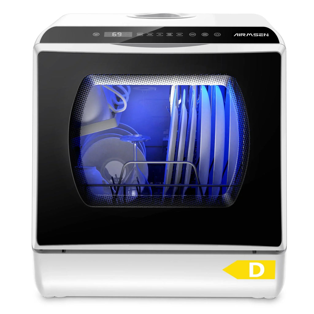 Minilavavajillas de mesa AIRMSEN, 5+1 programas, depósito de agua de 5 l, pantalla LED con control táctil, clase energética D