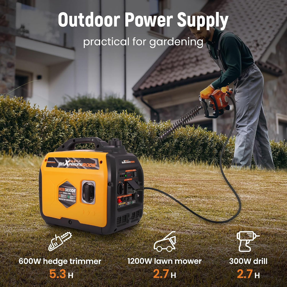 maXpeedingrods 3500 W LPG/benzynowy, inwertorowy generator prądu, generator prądu Dual Fuel, awaryjny agregat prądotwórczy z gniazdem 230 V/16 A; 2 x porty USB na kemping, podróż, do aktywności na