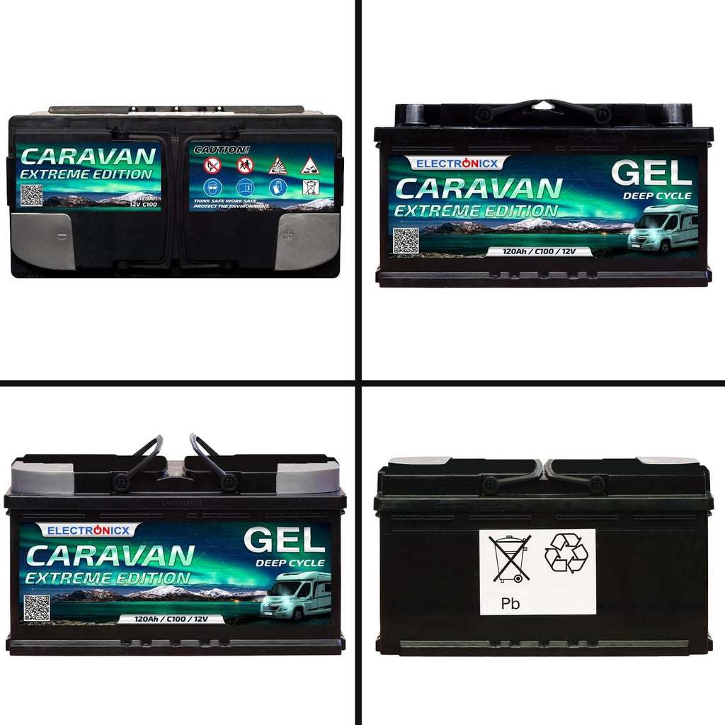 Batería de servicio Electronicx GEL Caravan Extreme 12V 120Ah / 120 Ah 12 Voltios – Batería de descarga lenta, sin mantenimiento y sellada – 353×175×190 mm – Autocaravana Caravana Solar Ocio Camping