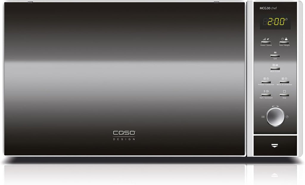 CASO MCG30 Ceramic Chef Ganador del test Haus & Garten, microondas 3 en 1 con grill + convección 2100W 30L, base de vidrio de borosilicato, función de horno hasta 200°C