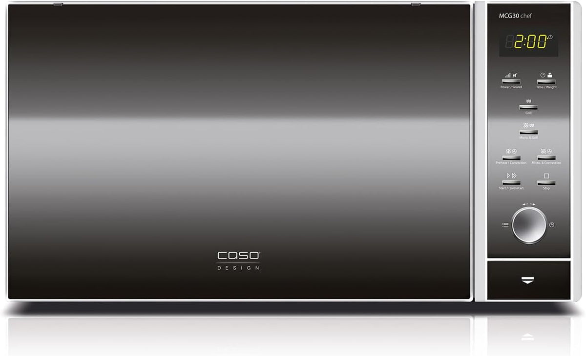 CASO MCG30 Ceramic Chef Ganador del test Haus & Garten, microondas 3 en 1 con grill + convección 2100W 30L, base de vidrio de borosilicato, función de horno hasta 200°C
