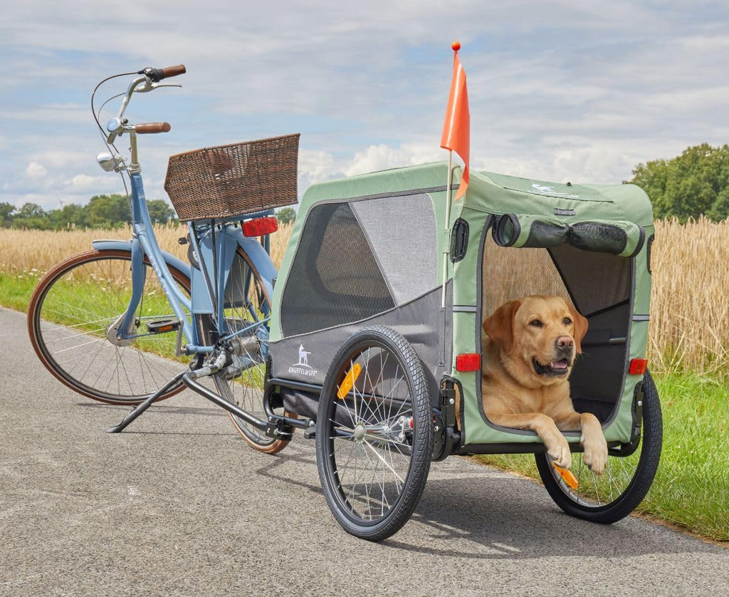 Remolque y carrito para perros de hasta 45 kg, plegable, ruedas neumáticas de 20 pulgadas, suspensión, correa de seguridad, reflectores, protección contra insectos