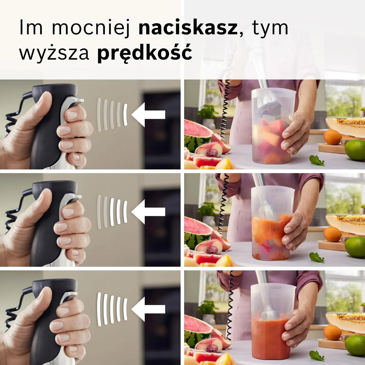 Bosch, blender ręczny, ErgoMaster Serie 8, silnik 1500 W, intuicyjna regulacja prędkości, 6-ramienne ostrze, akcesoria w zestawie, stal nierdzewna, MSM8M934