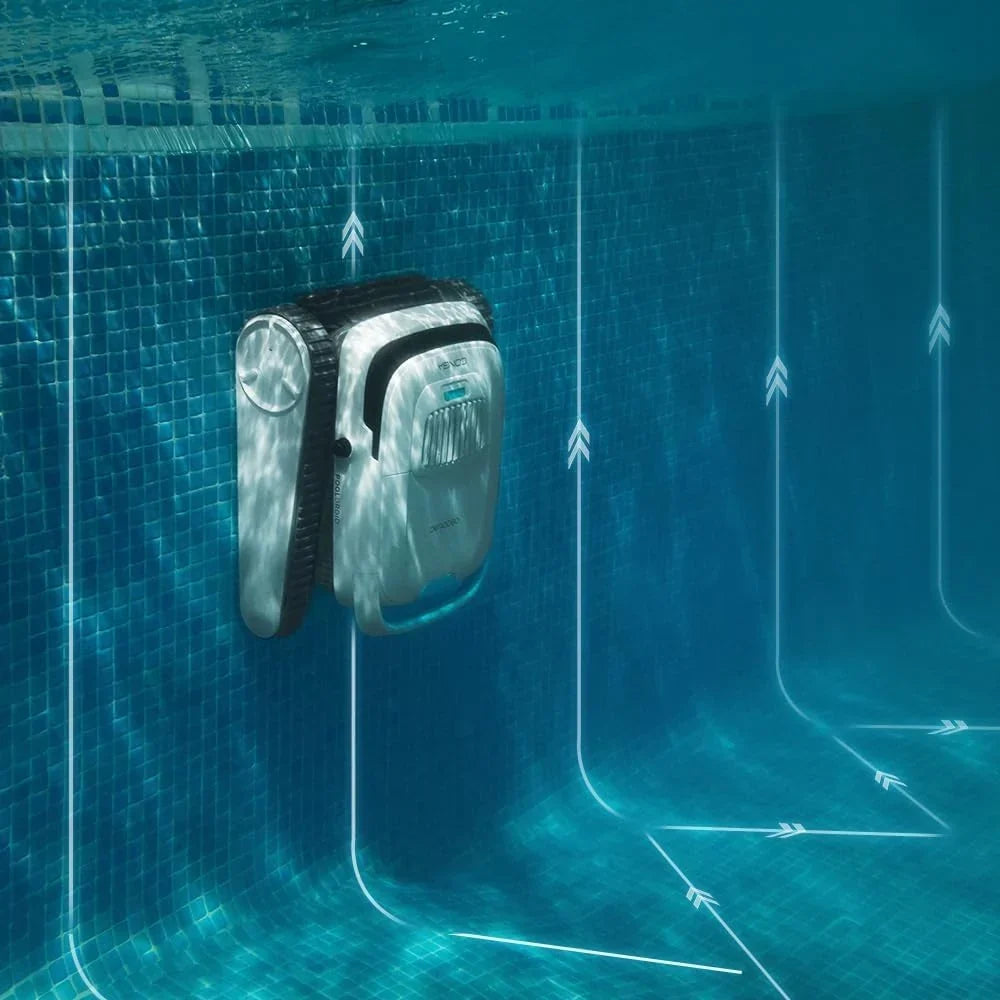Robot limpiafondos Cecotec para suelos, paredes y línea de flotación Conga Pooldroid 5000 TotalClean Pearl. Superficies 100m2, pendiente máx. 90º, limpieza ordenada, autonomía 100min, capacidad 4L