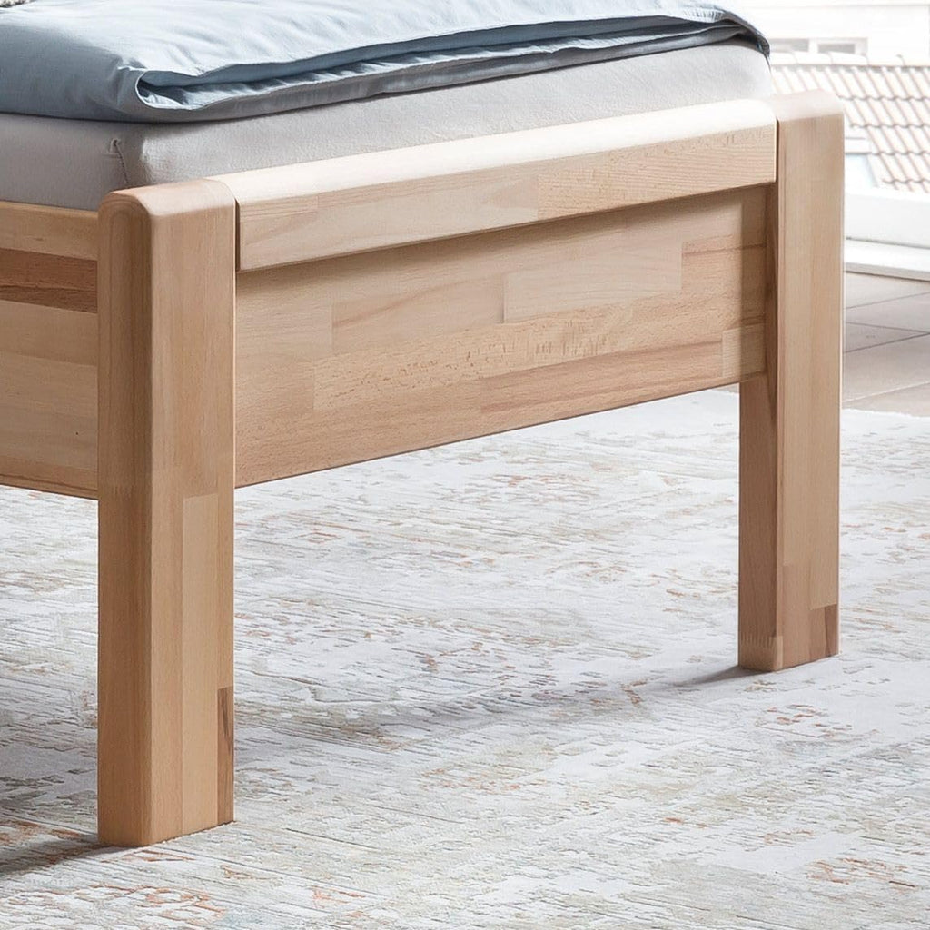Cama para personas mayores Ewen de madera maciza 90x200 cm, altura de confort en haya núcleo aceitada, natural, con listones de apoyo, 48 cm de altura de entrada, capacidad de carga: 160 kg, estructura de cama