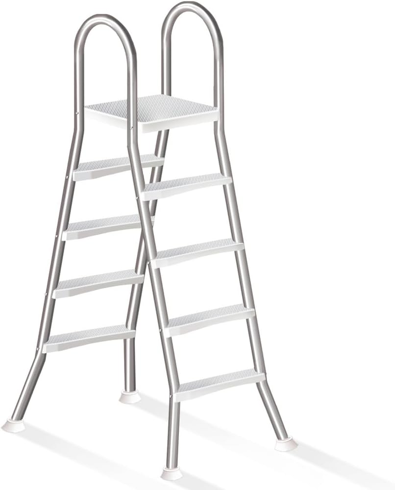 Escalera de piscina de acero inoxidable de 4 peldaños, escalera para piscina elevada, escalera de 132 cm de altura, peldaños de piscina para piscinas elevadas, escalera de piscina con capacidad de carga de 250 kg