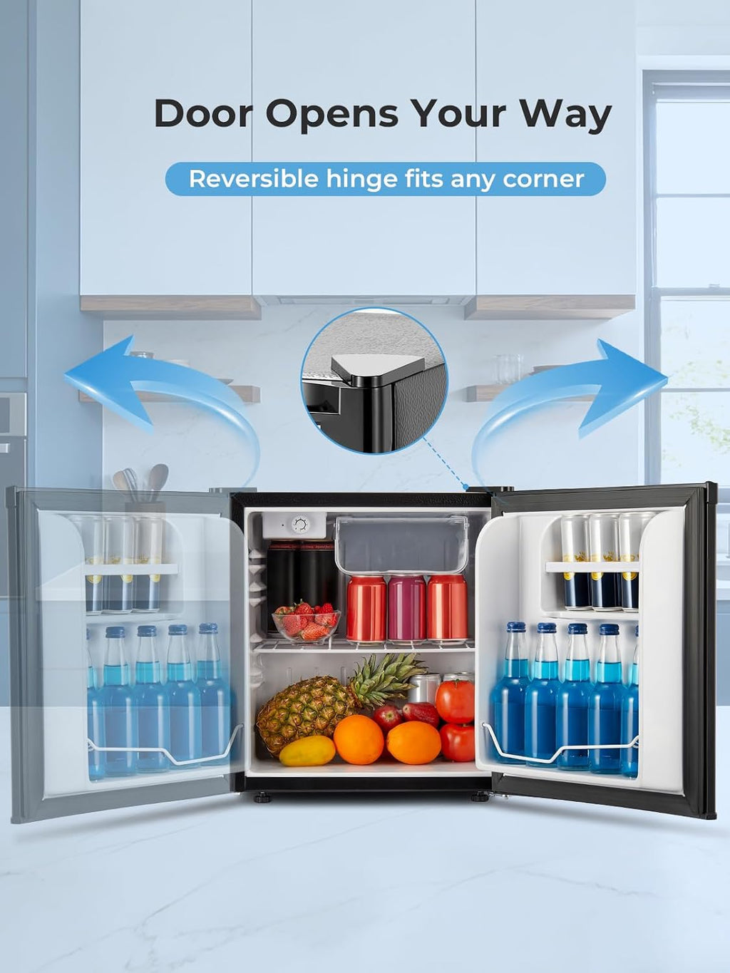 Mininevera FOHERE 46L, frigorífico pequeño con 7 niveles de refrigeración, energéticamente eficiente, supersilencioso, puerta reversible y patas ajustables, para hotel, oficina, apartamentos pequeños, negro
