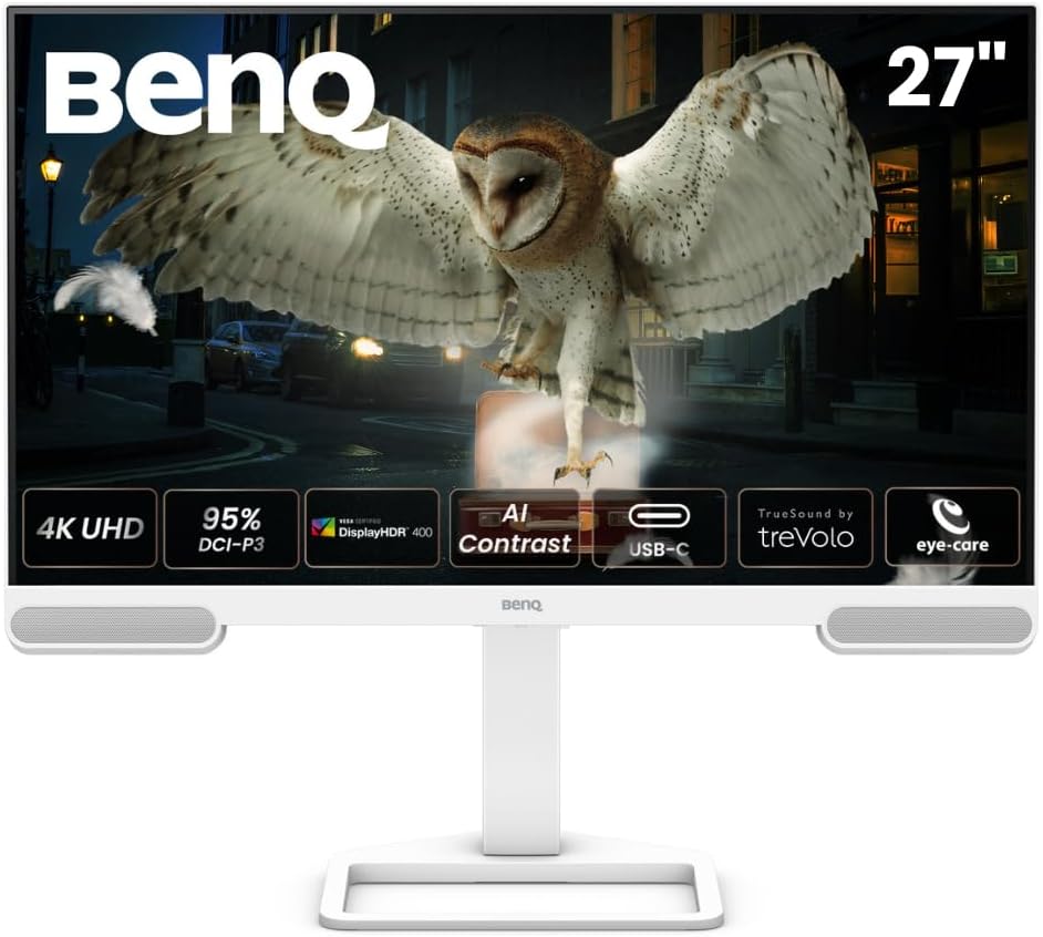 Monitor 4K BenQ EW2790U, 27", 3840x2160, 98% P3, tecnología exclusiva AI Contrast, altavoces 2.1 integrados con subwoofer, puerto USB-C, 3 puertos HDMI, diseño ergonómico, tecnología Eye Care