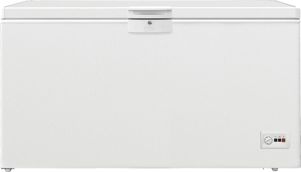 Congelador arcón Beko HSM46740 grande, 451 l de capacidad útil, 3 cestas de congelación, alarma de temperatura, bloqueable, iluminación interior, 36 db(A), blanco