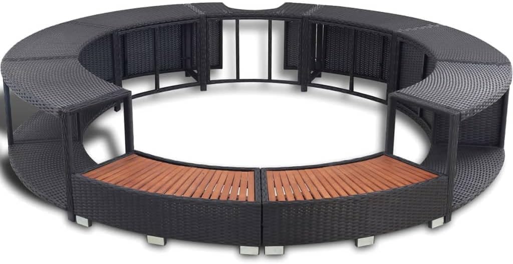 Hommdiy - Borde con almacenamiento para jacuzzi, spa y piscina, borde de piscina de poliratán negro, madera dura, redondo, acero con recubrimiento en polvo, negro, publicidad de piscina, 41454110