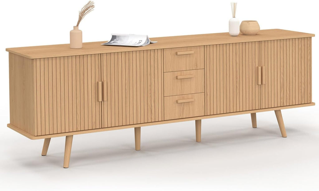 IDMarket - Aparador Juliette XXL de 180 cm, 4 puertas efecto listones y 3 cajones