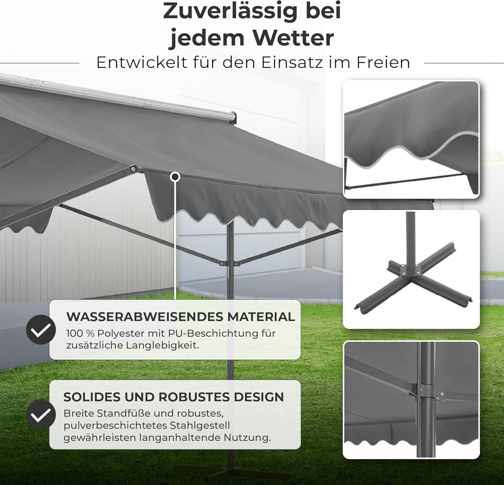 pro.tec Toldo independiente Selenizza toldo autoportante 400x300x260cm toldo de jardín protección solar cubierta de terraza exterior terraza jardín balcón gris oscuro