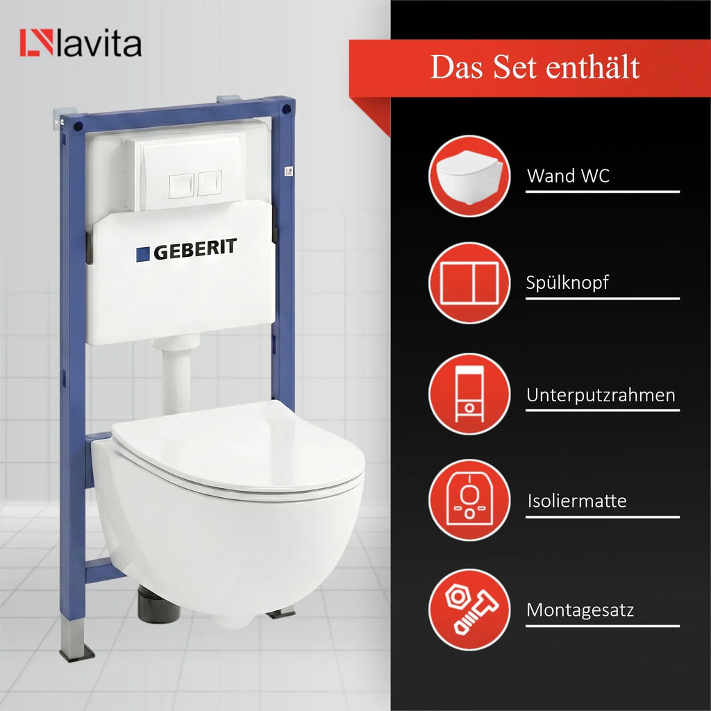 lavita Duofix Basic Inodoro suspendido Dalia blanco sin brida, sistema de descarga Tornado, asiento con cierre amortiguado, placa de accionamiento Delta 25
