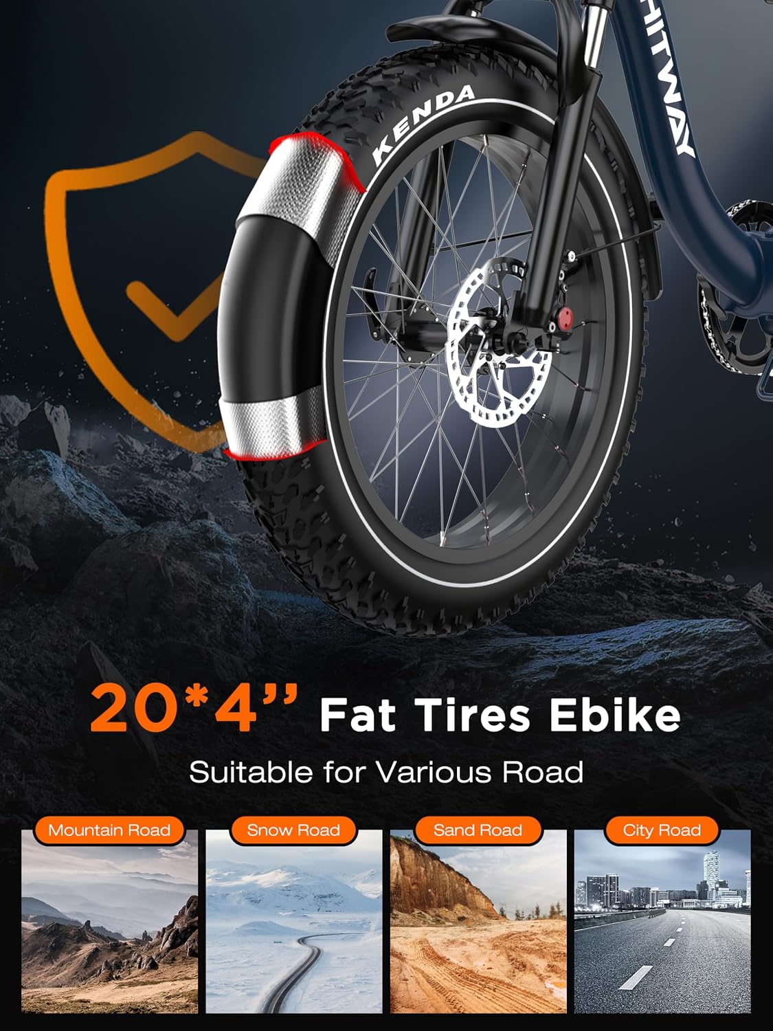 Bicicleta eléctrica HITWAY BK6S Plus con batería de 48V 27Ah y autonomía de 110-150 km, bicicleta eléctrica urbana con neumáticos gruesos de 20 pulgadas y doble cesta portaequipajes, motor de 250W, 25 km/h, cambio de 7 velocidades