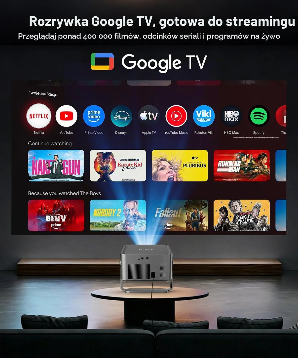 [Google TV & Oficjalne Apps] Projektor Przenośny 800 ANSI, Natywne 1080P