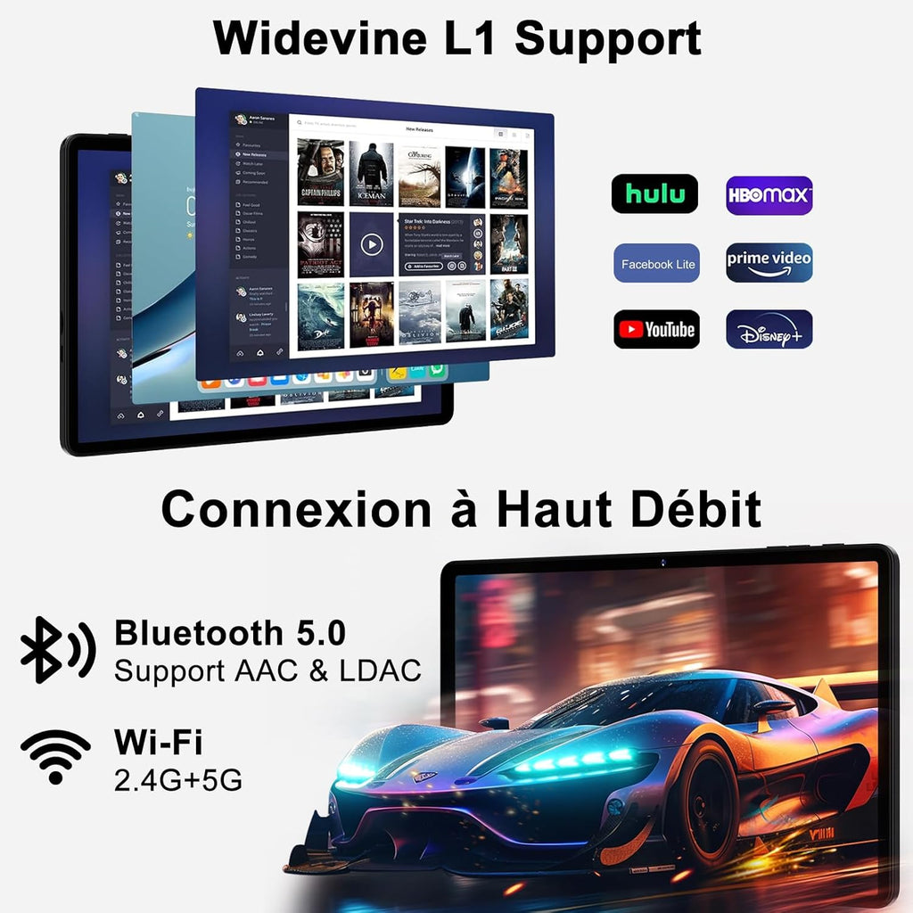 Tableta Android de 11 pulgadas con 24 GB de RAM y 256 GB de ROM (TF/2 TB), procesador Octa-Core de 2,0 GHz, WiFi 2,4G/5G, Bluetooth 5.0, Widevine L1, 8000 mAh, 5 MP + 13 MP, FHD 1280 x 800 píxeles, pantalla táctil con funda - Negro