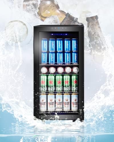 Refrigerador de bebidas Kalamera, nevera para cerveza con panel de control táctil, zona de refrigeración de 3-18 °C, refrigerador de botellas de 86 litros, iluminación interior LED azul, 41 dB, KRC-86GE