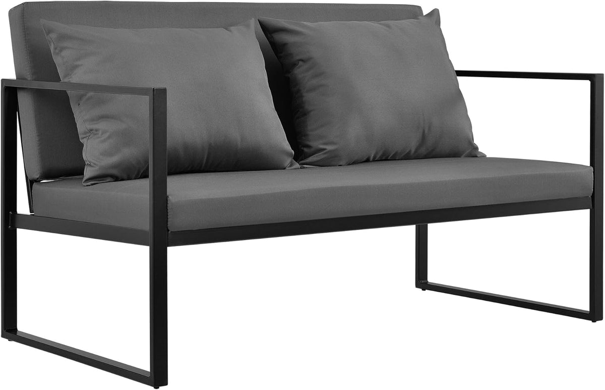casa.pro Banco de jardín 'Lerum' 70 x 114 x 60 cm Sofá de jardín Banco Banco de parque Banco de asiento Lounge Hierro Negro/Gris oscuro
