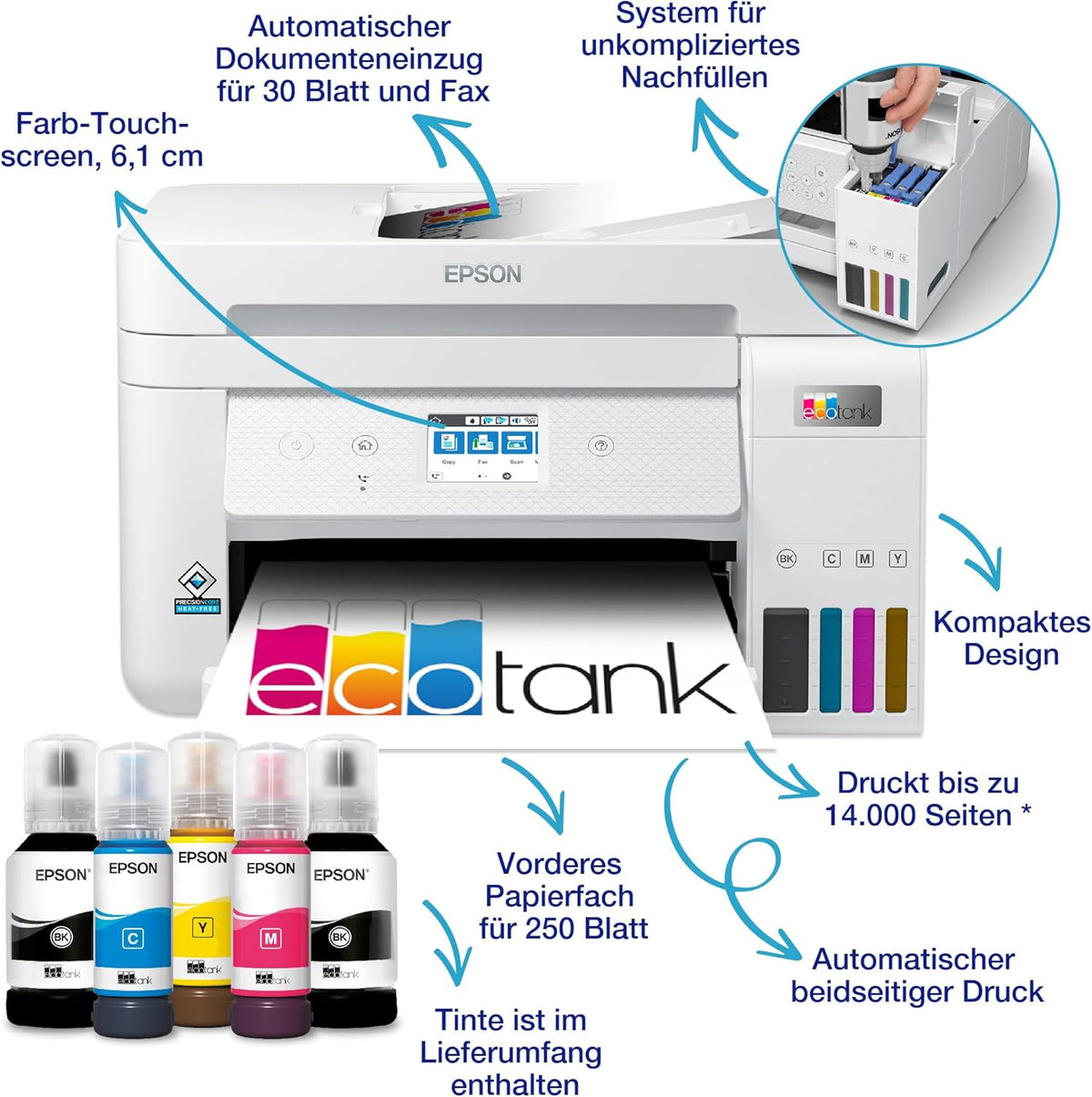 Impresora multifunción de inyección de tinta Epson EcoTank ET-4800 A4 con Wi-Fi, incluye tinta para hasta 3 años