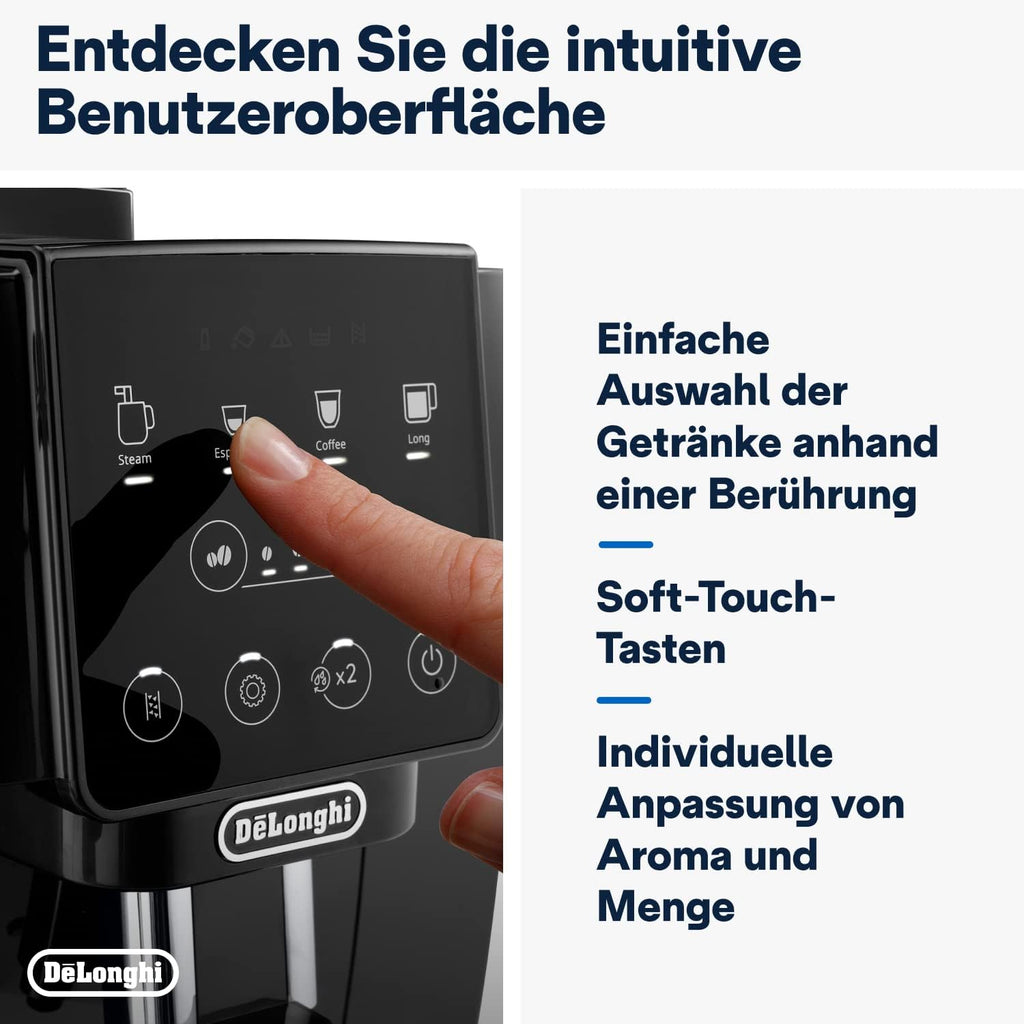 De'Longhi Magnifica Start ECAM222.20.B, cafetera superautomática con boquilla para espuma de leche, para capuchino, con botón de selección directa de espresso y función de 2 espressos, molinillo cónico de 13 niveles, 1450 W, negro