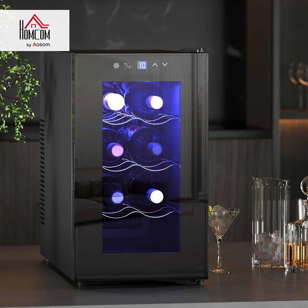 HOMCOM Lodówka na wino 1 strefa na 8 butelek 21L termoelektryczna czarna