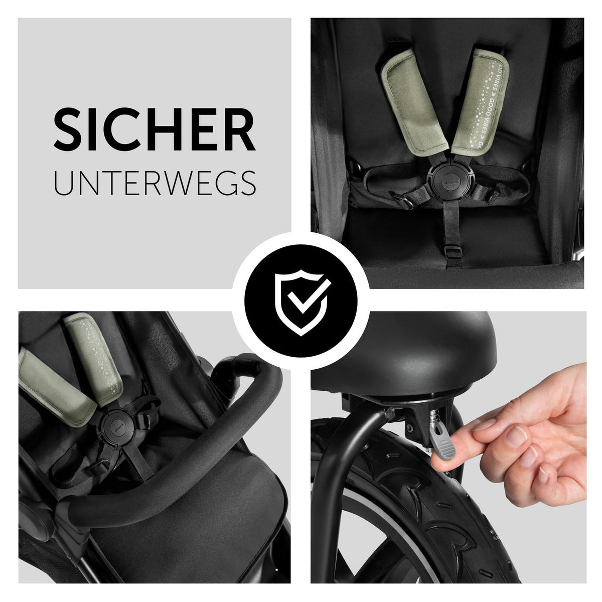 Cochecito hauck Runner 2, silla de paseo de tres ruedas con ruedas neumáticas XL para niños de hasta 22 kg, protección UV 50+, ventana de ventilación, altura ajustable, plegable, cesta XL de hasta 3 kg, función de reclinado (negro)