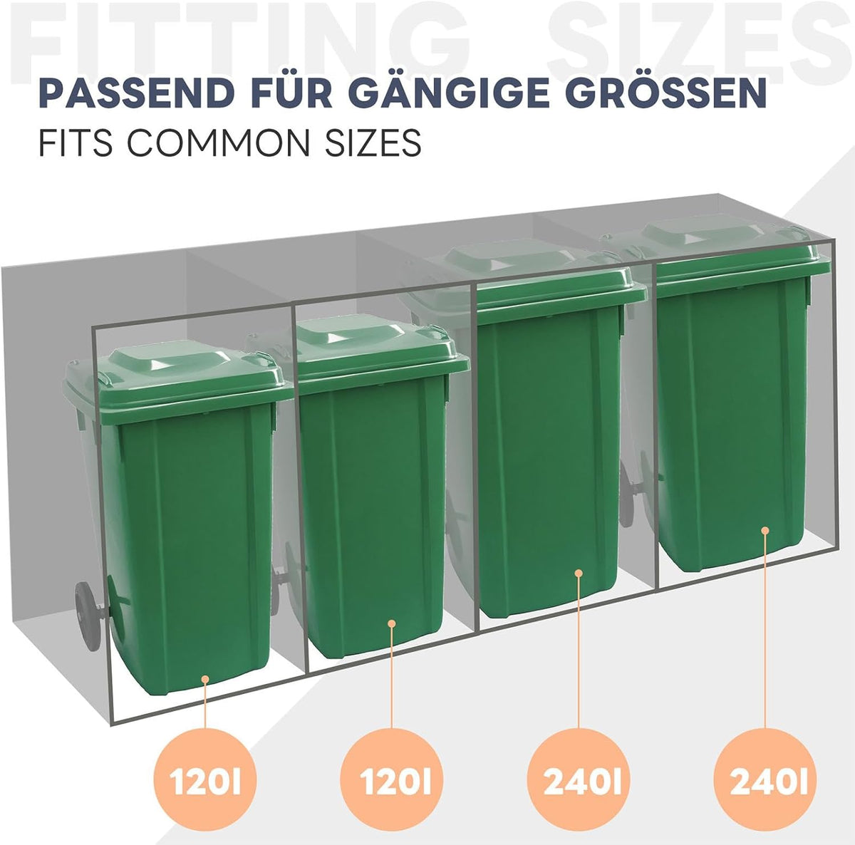 Cubo para 4 contenedores de basura, revestimiento con techo ajardinado para cubos de 120-240 litros, puertas con cerradura, caja de almacenamiento para jardín de acero galvanizado inoxidable, antracita, 264 x 80 x 125 cm