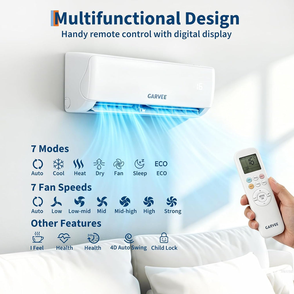 Klimaanlage Split - 12000 BTU (3.5 kW), Inverter Klimagerät mit Heizfunktion,Kühlen A++/Heizen A++, WiFi & App, Kältebringer Split Klimaanlage Wandmontage, bis 100qm, sehr leise,R32, Montagematerial
