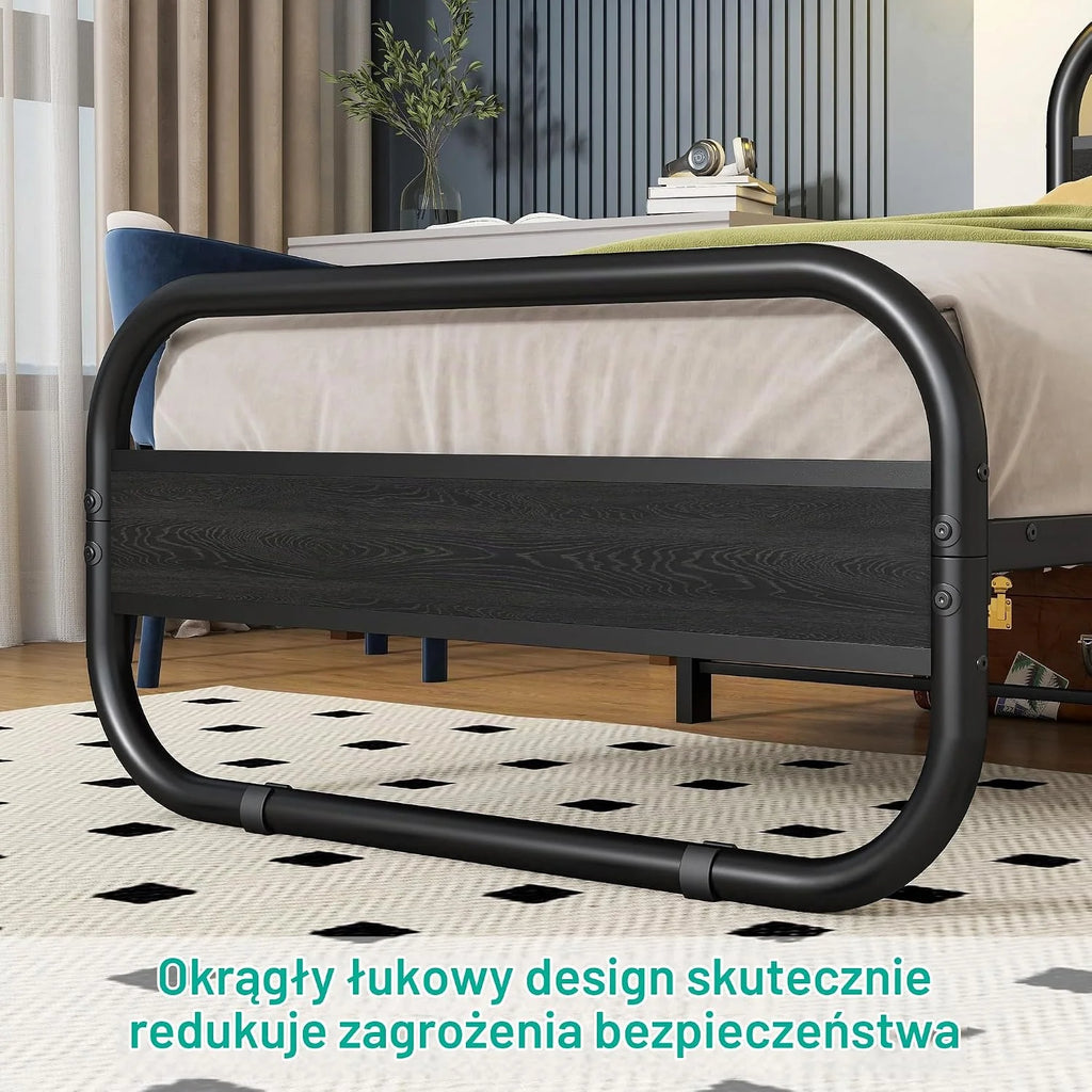 HOMERECOMMEND Rama łóżka pojedynczego z metalu w kolorze czarnym 90 x 200 cm
