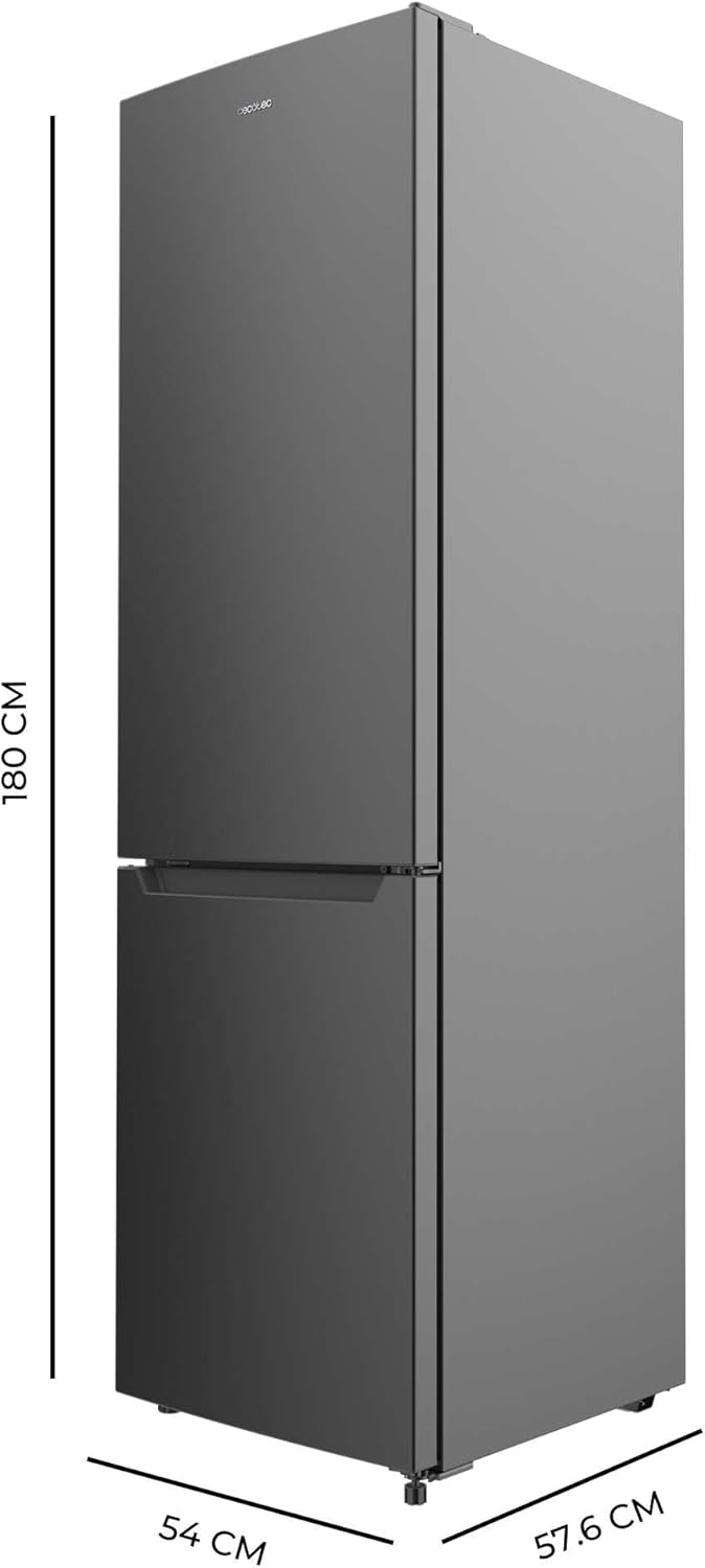 Frigorífico combinado Cecotec Bolero CoolMarket Combi 250 Dark E. 250L, Total No-Frost, clase D, Multi Airflow, congelación rápida, puerta reversible, alarma de puerta.