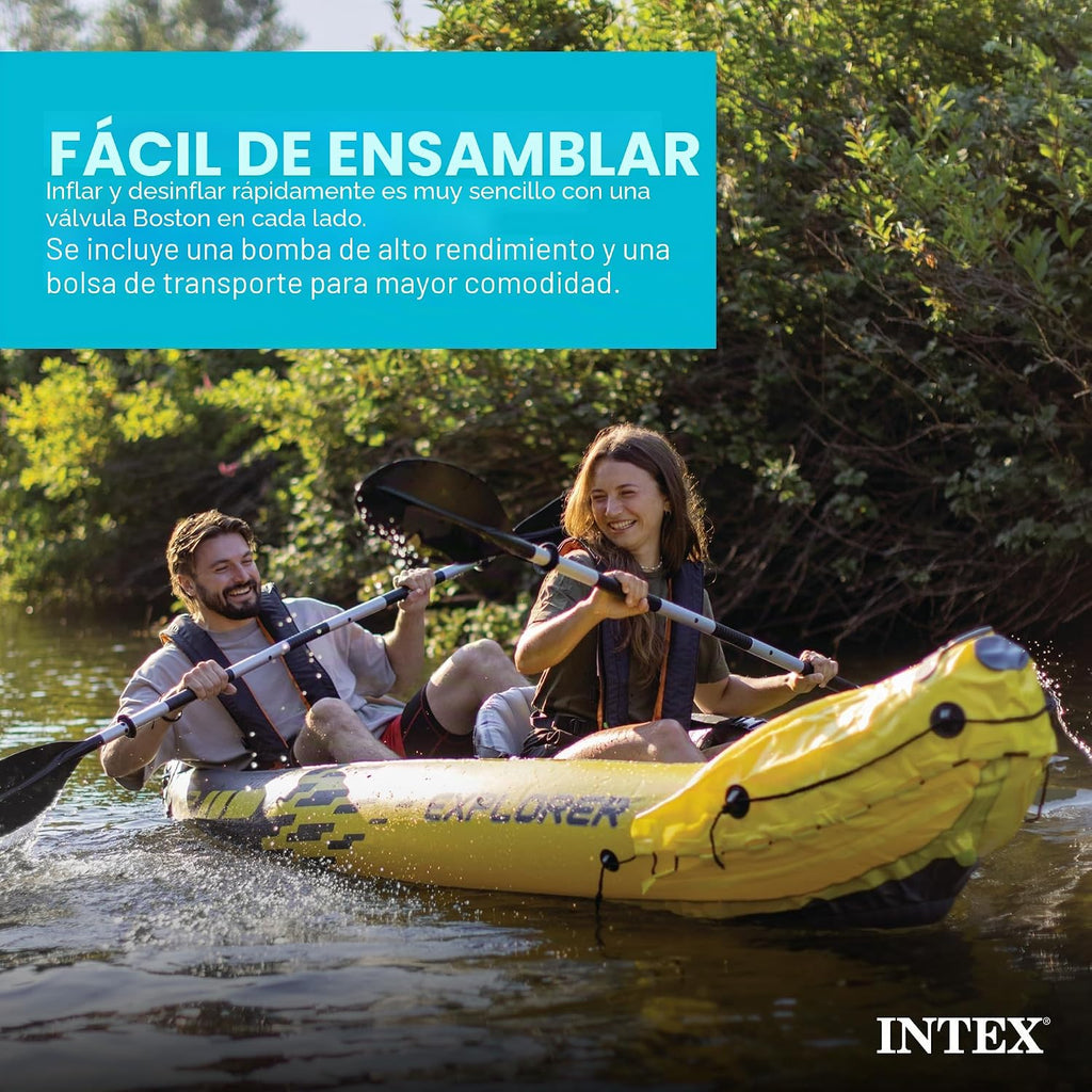 Kayak Intex Explorer K2, set de kayak inflable para 2 personas con remos de aluminio y bomba de aire de alto flujo