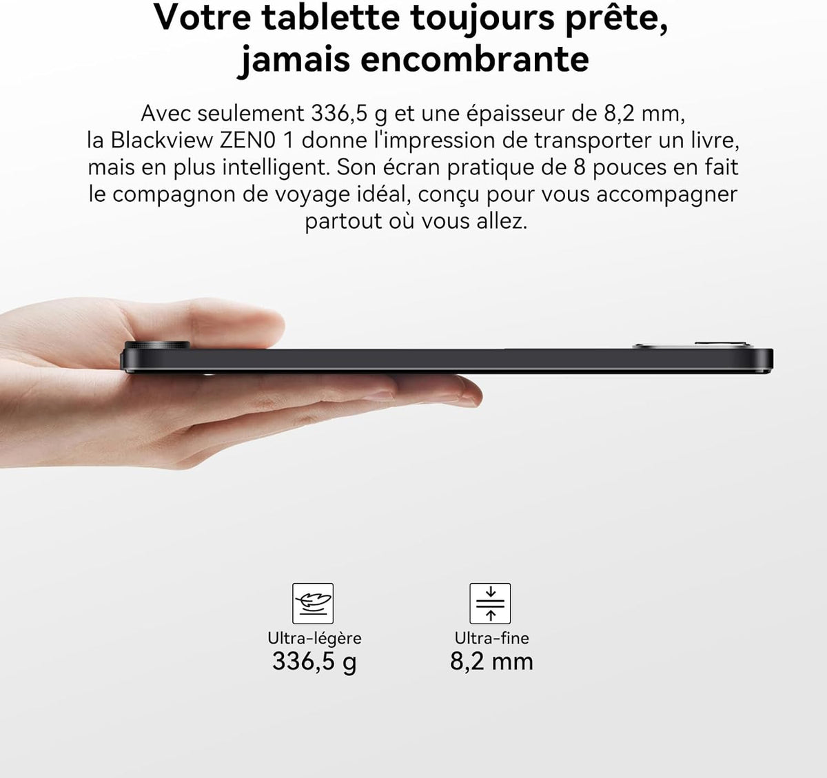 Tableta Blackview ZENO 1 de 8 pulgadas, Android 15, 90Hz, 800x1280 - Ultraligera y compacta para juegos, chip IA de 8 núcleos T615, 18GB RAM + 256GB ROM (2TB TF) / 4G LTE + WiFi 5G / Reconocimiento facial / 6000mAh / 8MP + 8MP / Widevine L1 / BT5.2 / GMS
