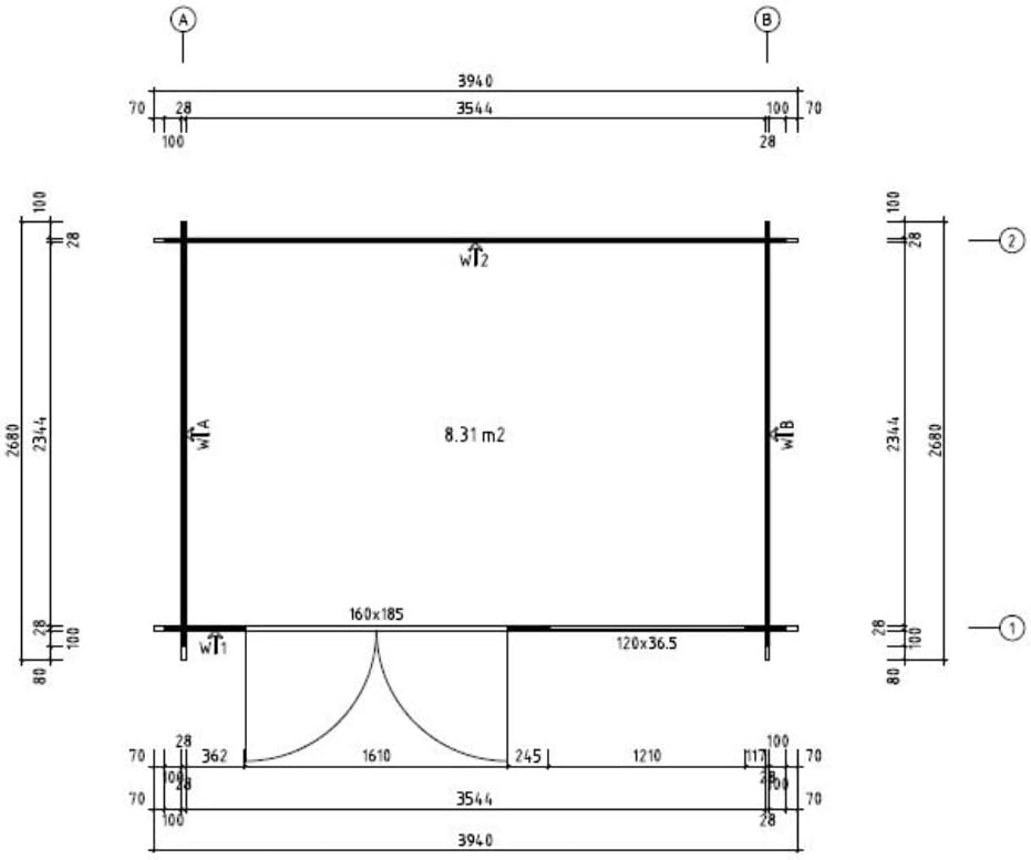 Caseta de jardín Leandro con suelo de madera, cobertizo para herramientas de 394x268 cm con 28 mm de grosor de pared en acabado natural
