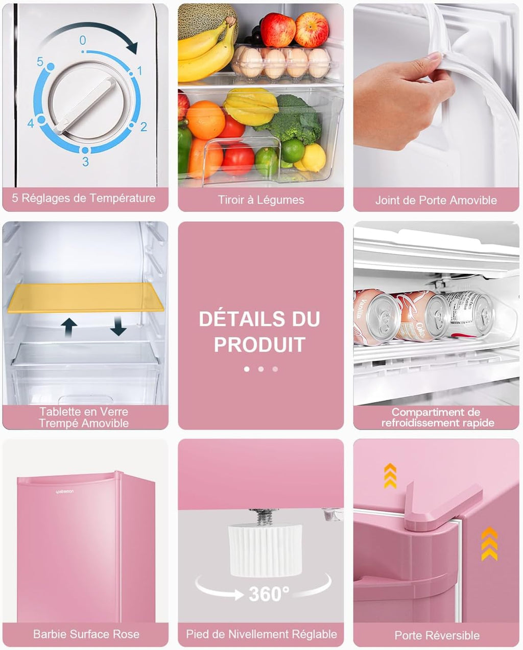 Mininevera Upstreman de 91 L con congelador, termostato ajustable, refrigerador para dormitorio, mininevera para oficina, rosa - BR321