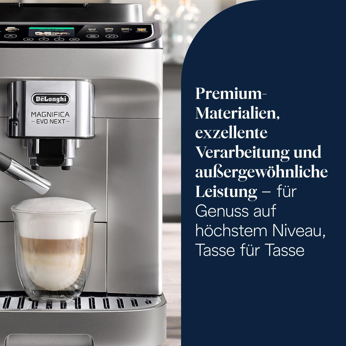 De’Longhi Magnifica Evo Next - Cafetera superautomática Perfetto con sistema de leche LatteCrema, 13 bebidas de un solo toque, cafetera para café y capuchino, pantalla táctil a color, titanio (ECAM312.80.SB)