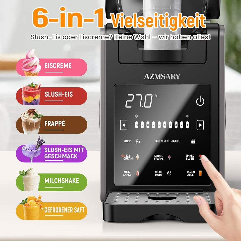 Máquina de granizados: máquina de helados y granizados de 2,5 L para el hogar, con pantalla LED, 6 programas preestablecidos para helados, frappés, batidos y limpieza automática (negro)