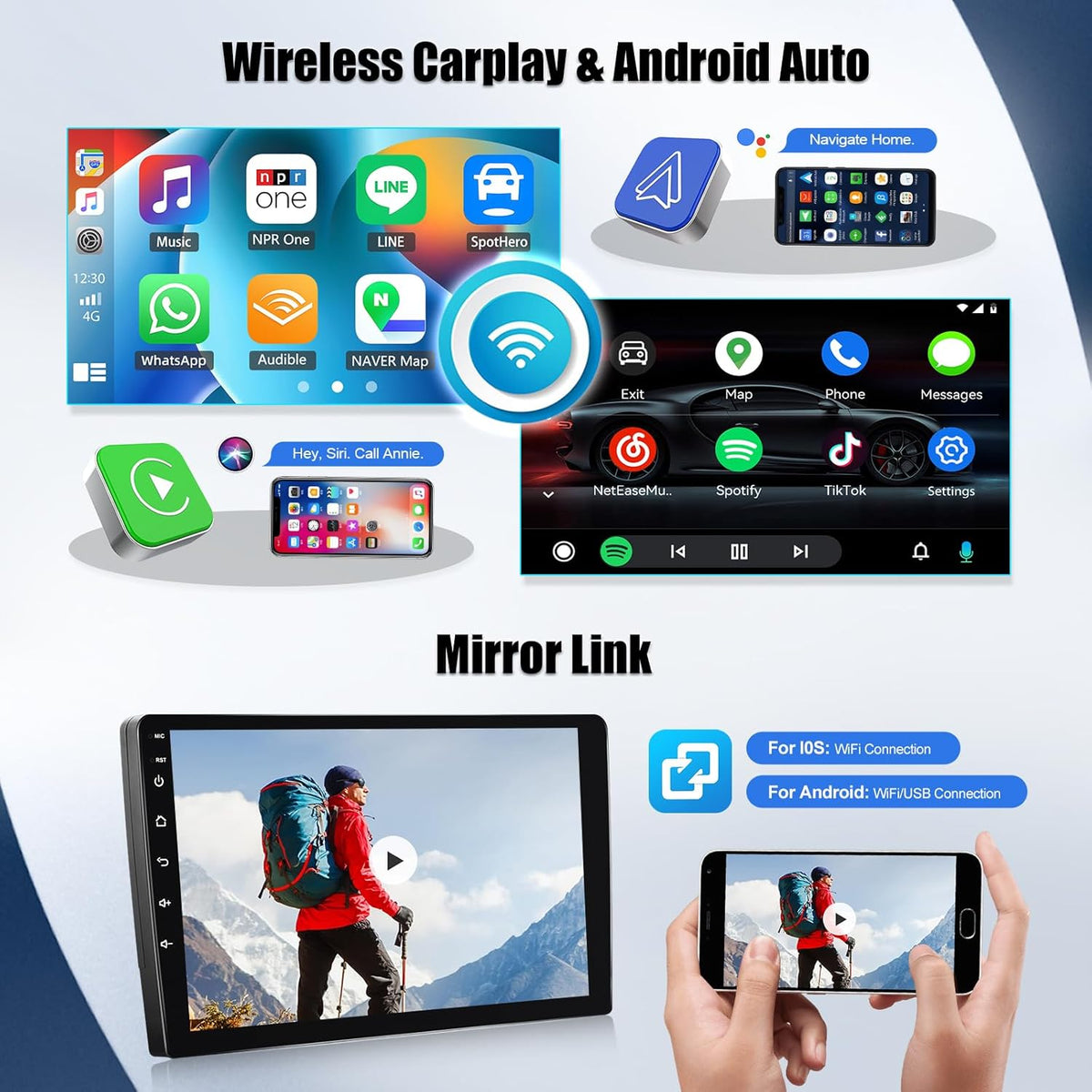 Autorradio SIXWIN 4+64G Android 13 para Renault Clio 3ª generación 2005-2014 con CarPlay, Android Auto, Mirrorlink, pantalla táctil de 9 pulgadas, navegador, WiFi, Bluetooth 5.0, FM/RDS, 32EQ y cámara de visión trasera