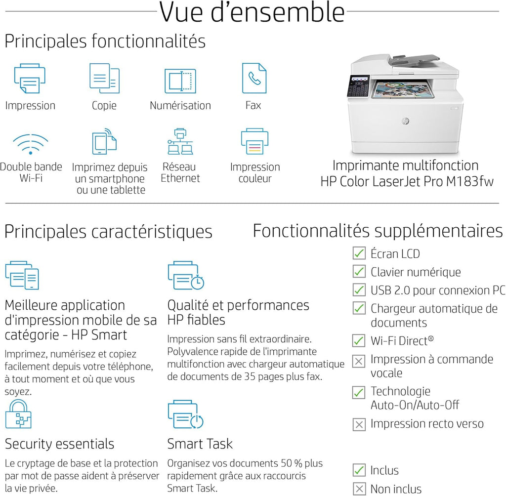 Impresora multifunción láser a color HP Color LaserJet Pro MFP 3302fdwg, fax, impresión automática a doble cara, pantalla táctil, Wi-Fi, Ethernet, USB, HP Wolf Pro Security