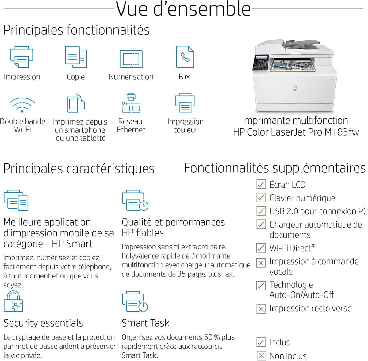 Impresora multifunción láser a color HP Color LaserJet Pro MFP 3302fdwg, fax, impresión automática a doble cara, pantalla táctil, Wi-Fi, Ethernet, USB, HP Wolf Pro Security
